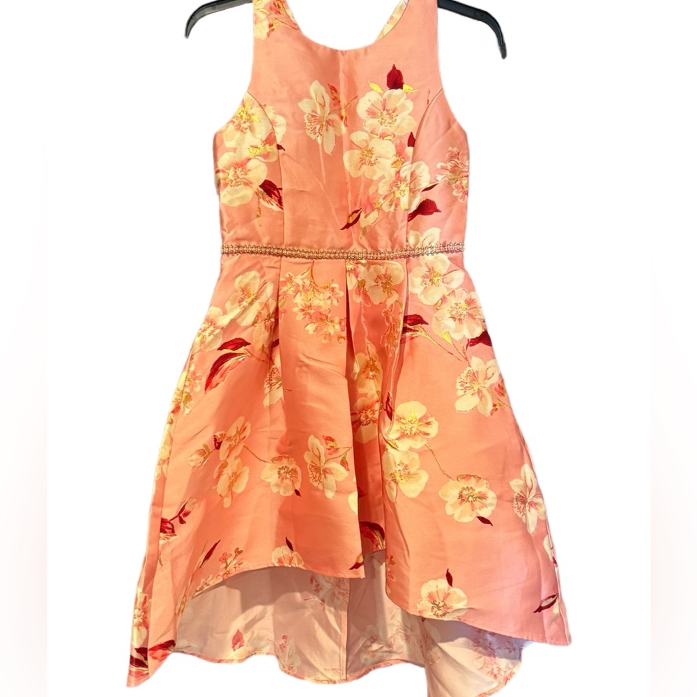 High Low Floral Dress with Rhinestone Detail